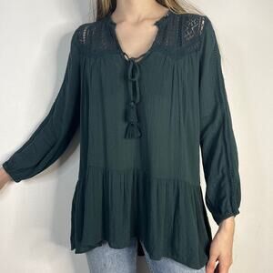 𝅺NWT American Eagle Green Lace Tassel Top Blouse Boho XXS